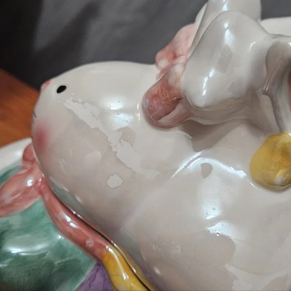 Silvestri Easter Cookie Jar Ceramic Iridescent Glaze Pastel Multicolor (FLAWED) - Picture 3 of 8